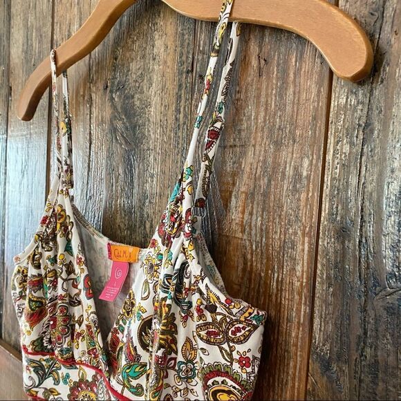 Catch My I Sz L Halter Yellow Red Paisley Maxi Cotton Spaghetti Straps Dress - Picture 3 of 8